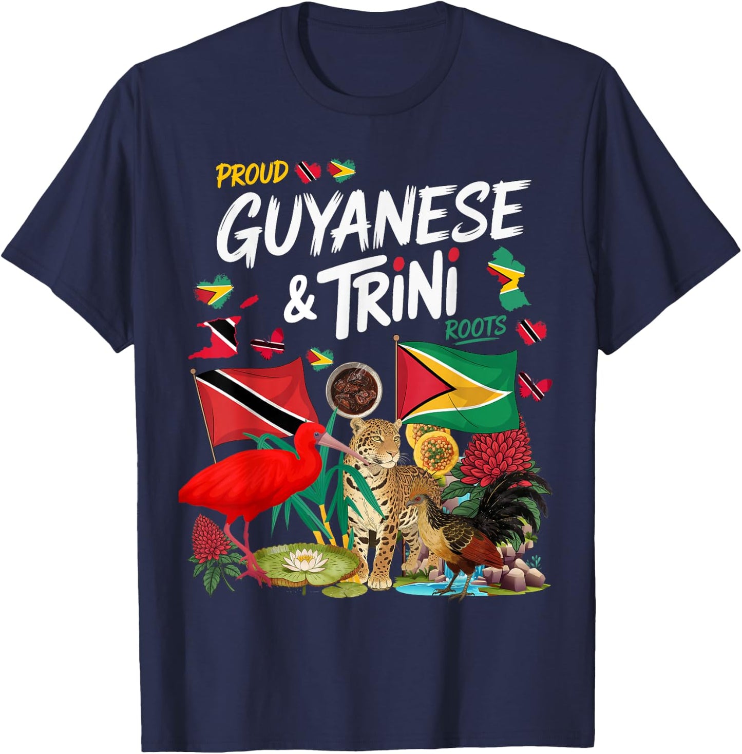 Trinidad & Guyana Flag Outfit Idea Guyanese Roots T-Shirt - T-Shirt | Navy