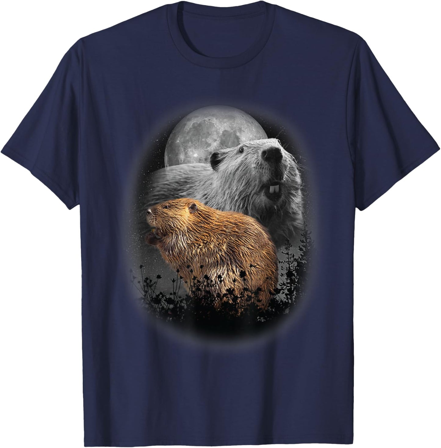 Beaver Illustration Moon Beaver Lovers T-Shirt - T-Shirt | Navy