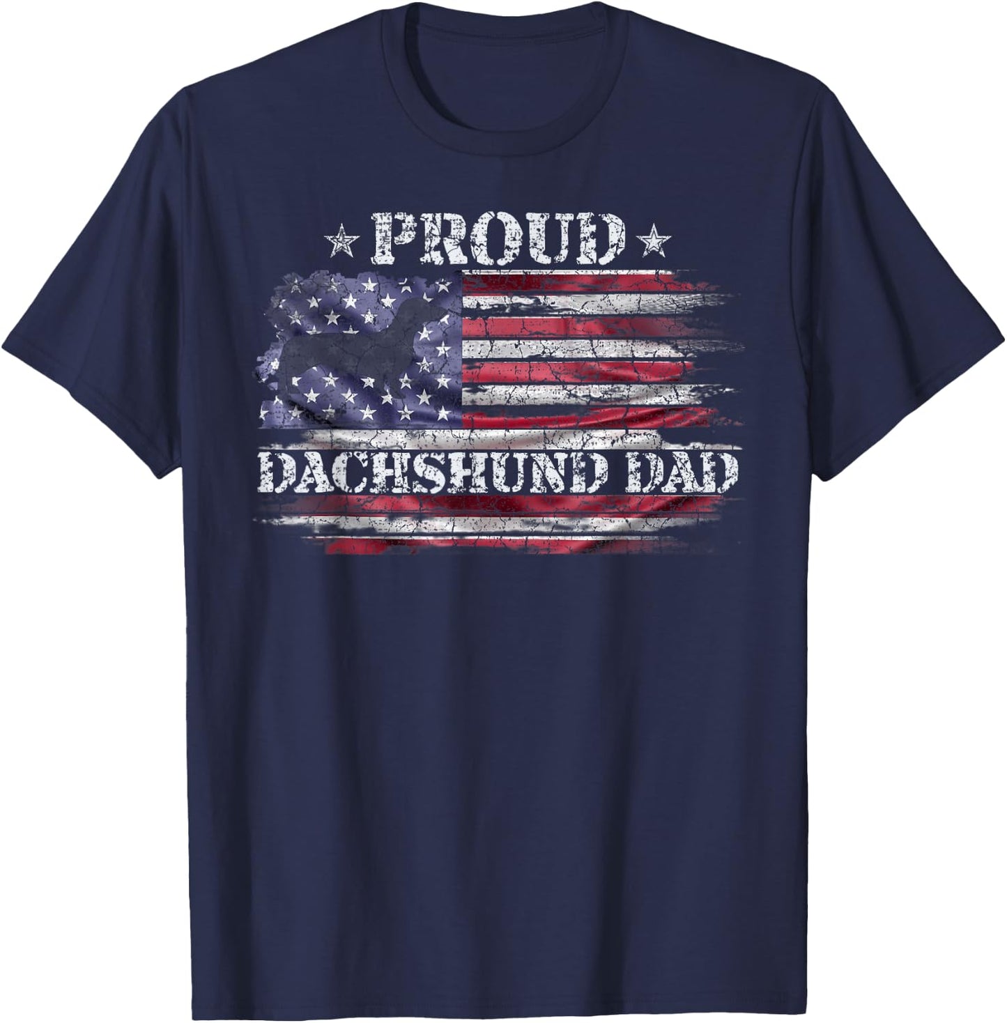 Vintage USA American Flag Dachshund Dog Dad Doxie Silhouette T-Shirt - T-Shirt | Navy