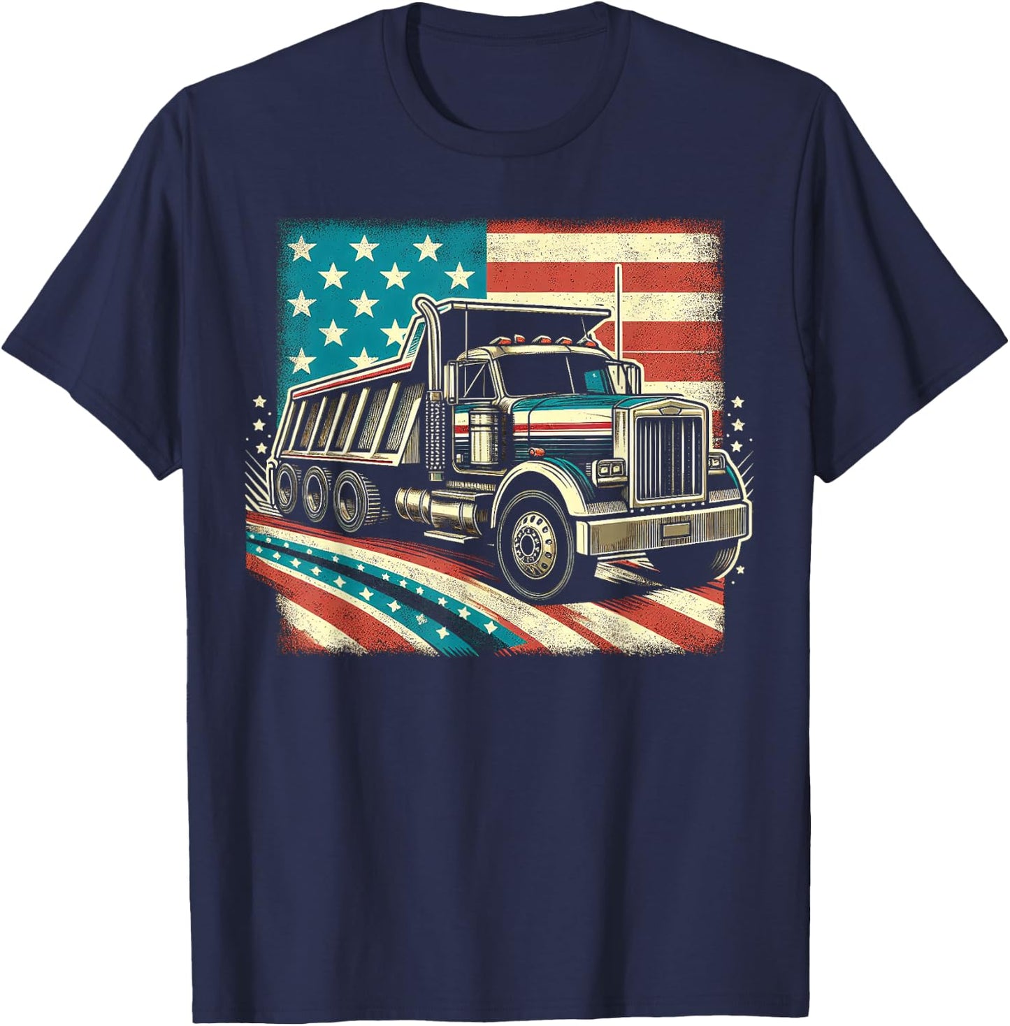 American Flag Trucker Dump Truck Driver T-Shirt - T-Shirt | Navy