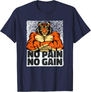 No Pain No Gain Tiger Gym Workout MMA Bodybuilding Fitness T-Shirt - T-Shirt | Navy