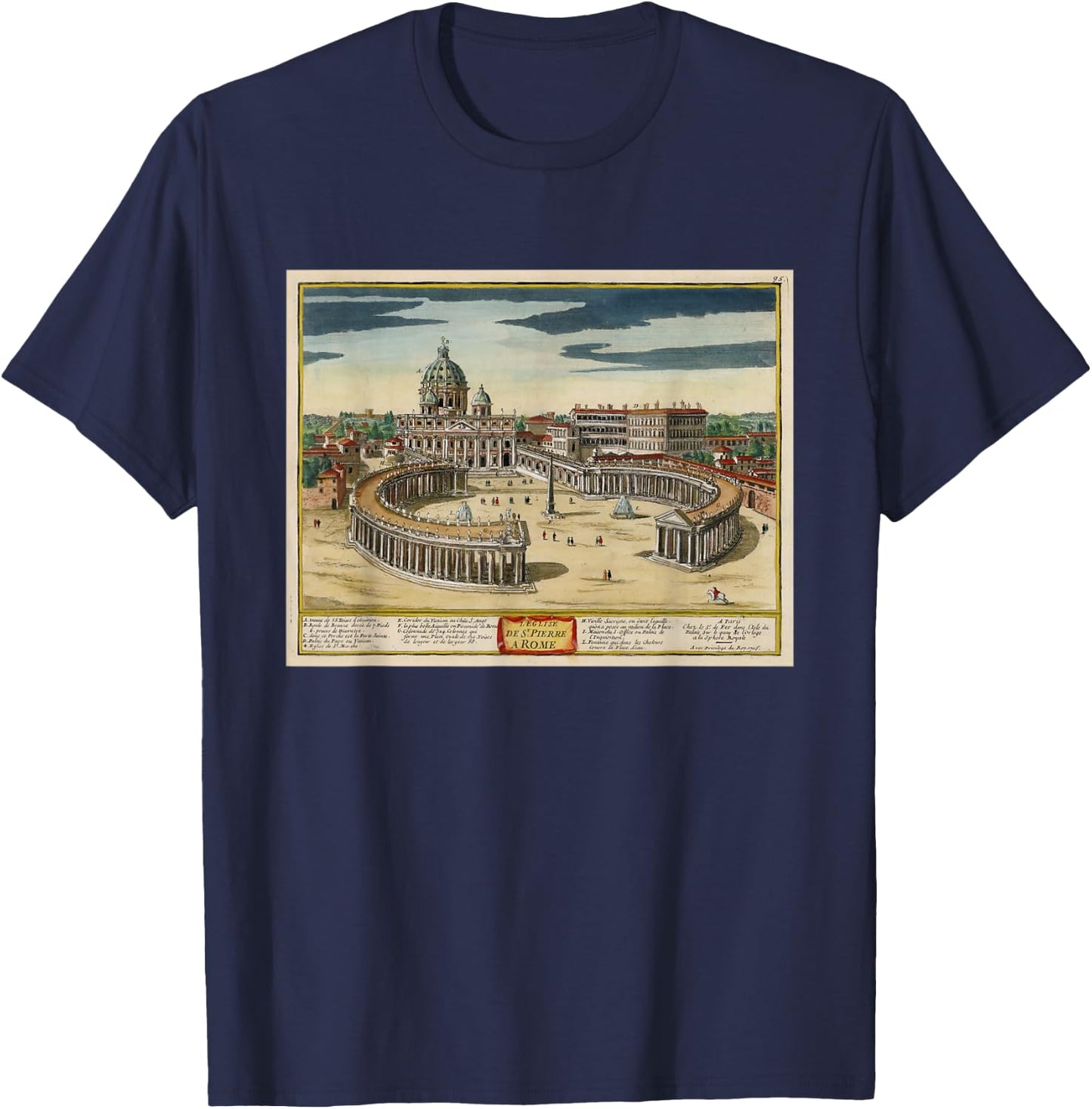 Vatican City Vintage Map (1700) T-Shirt - T-Shirt | Navy