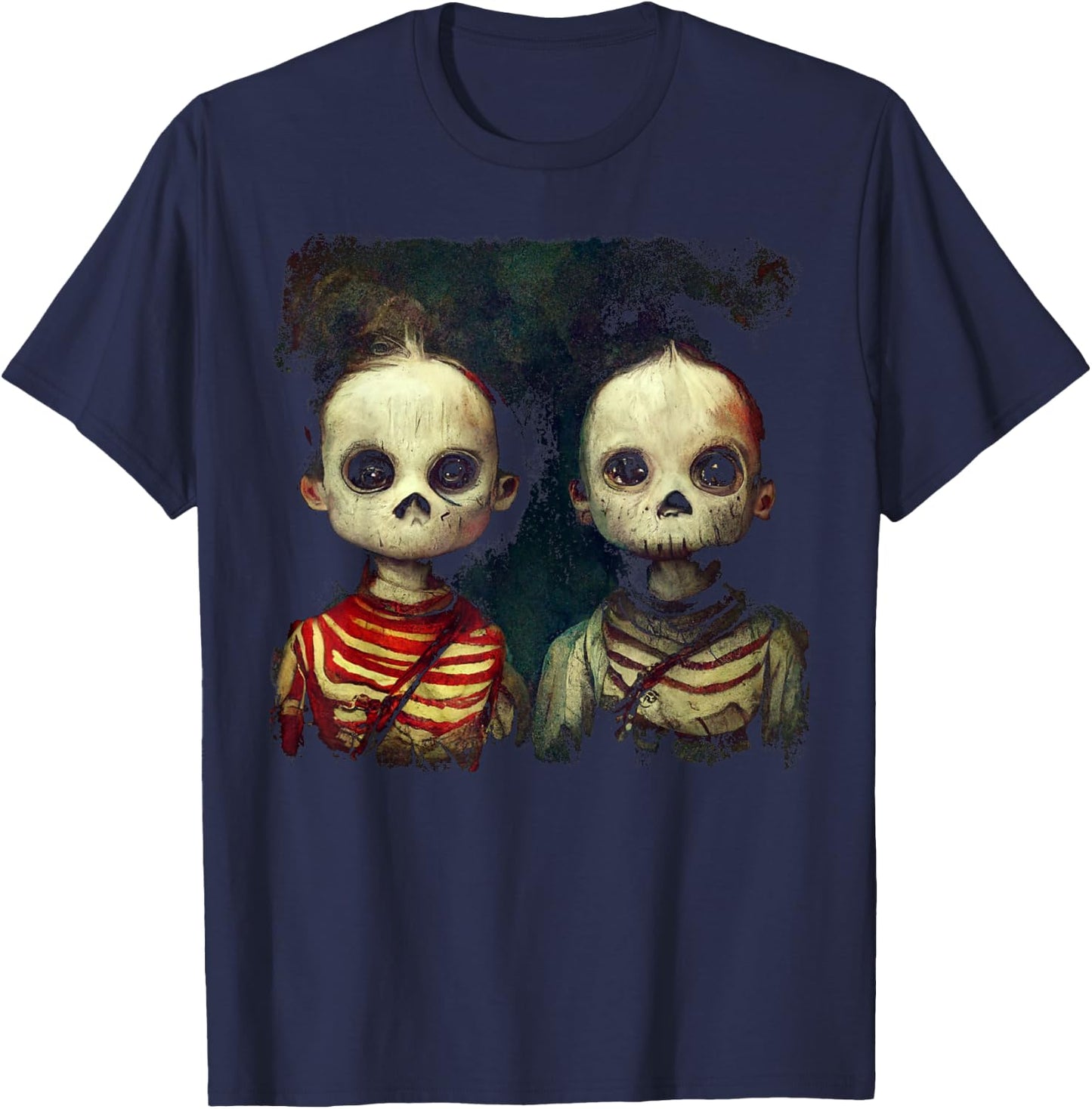 Creepy Skeleton Twins Shirt Aesthetic Horror Goth Halloween T-Shirt - T-Shirt | Navy