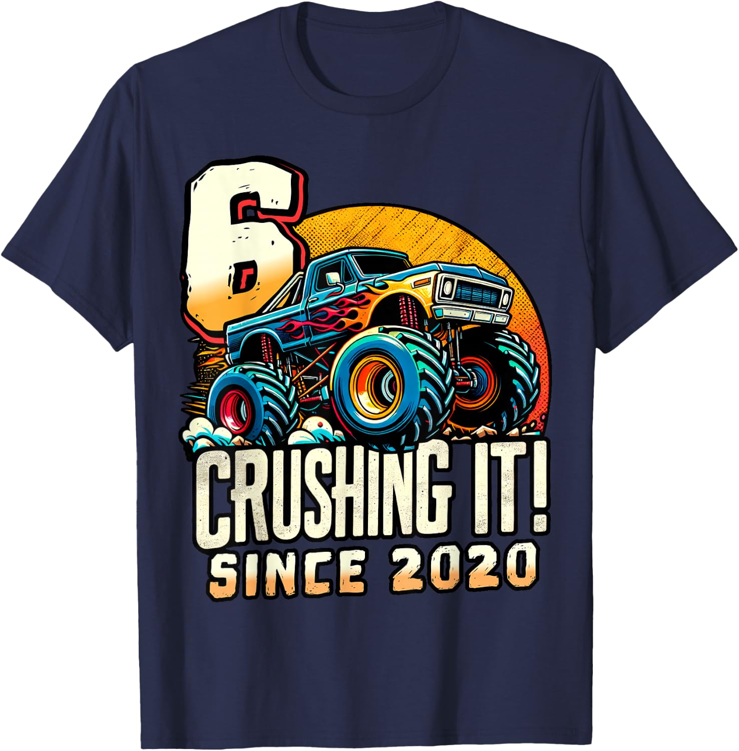 Birthday Monster Truck 6 Year Old Boys 6th Party Born 2020 T-Shirt - T-Shirt | Navy