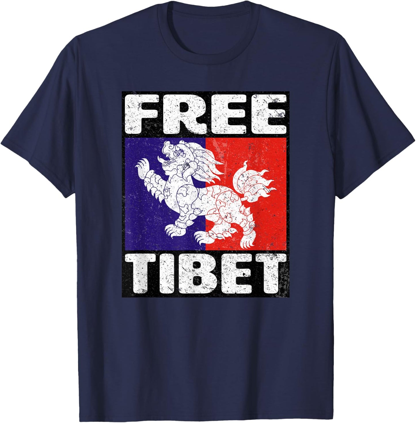 Free Tibet Flag Snow Lion Vintage Graphic T-Shirt - T-Shirt | Navy