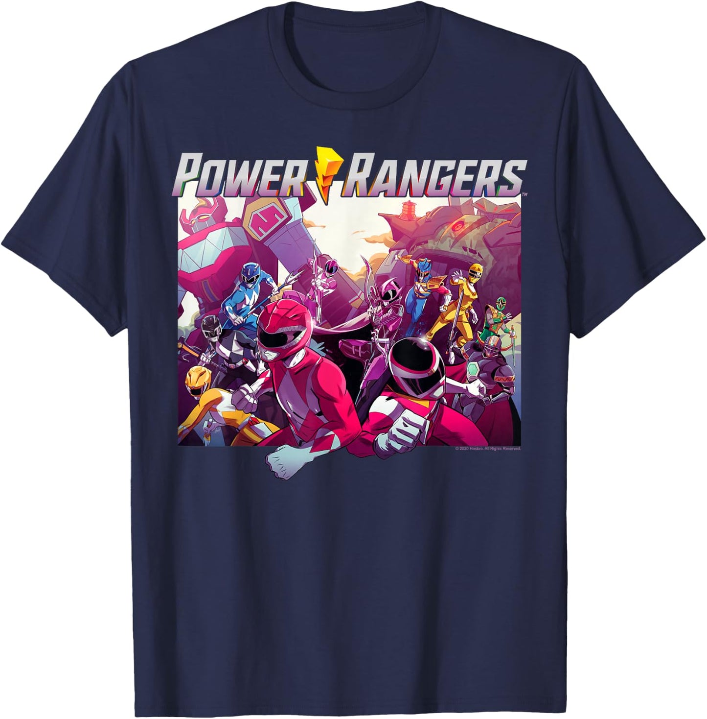 Power Rangers Shattered Grid Comic Team Up Poster T-Shirt - T-Shirt | Navy