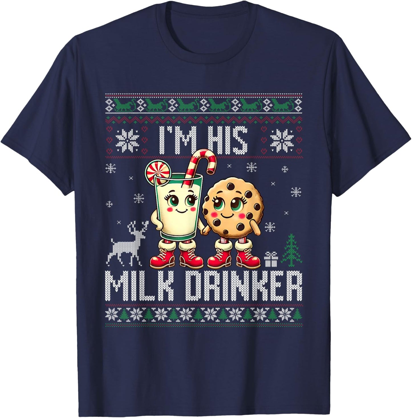 Funny I'm Her Cookie Eater I'm His Milk Drinker Ugly Xmas T-Shirt - T-Shirt | Navy