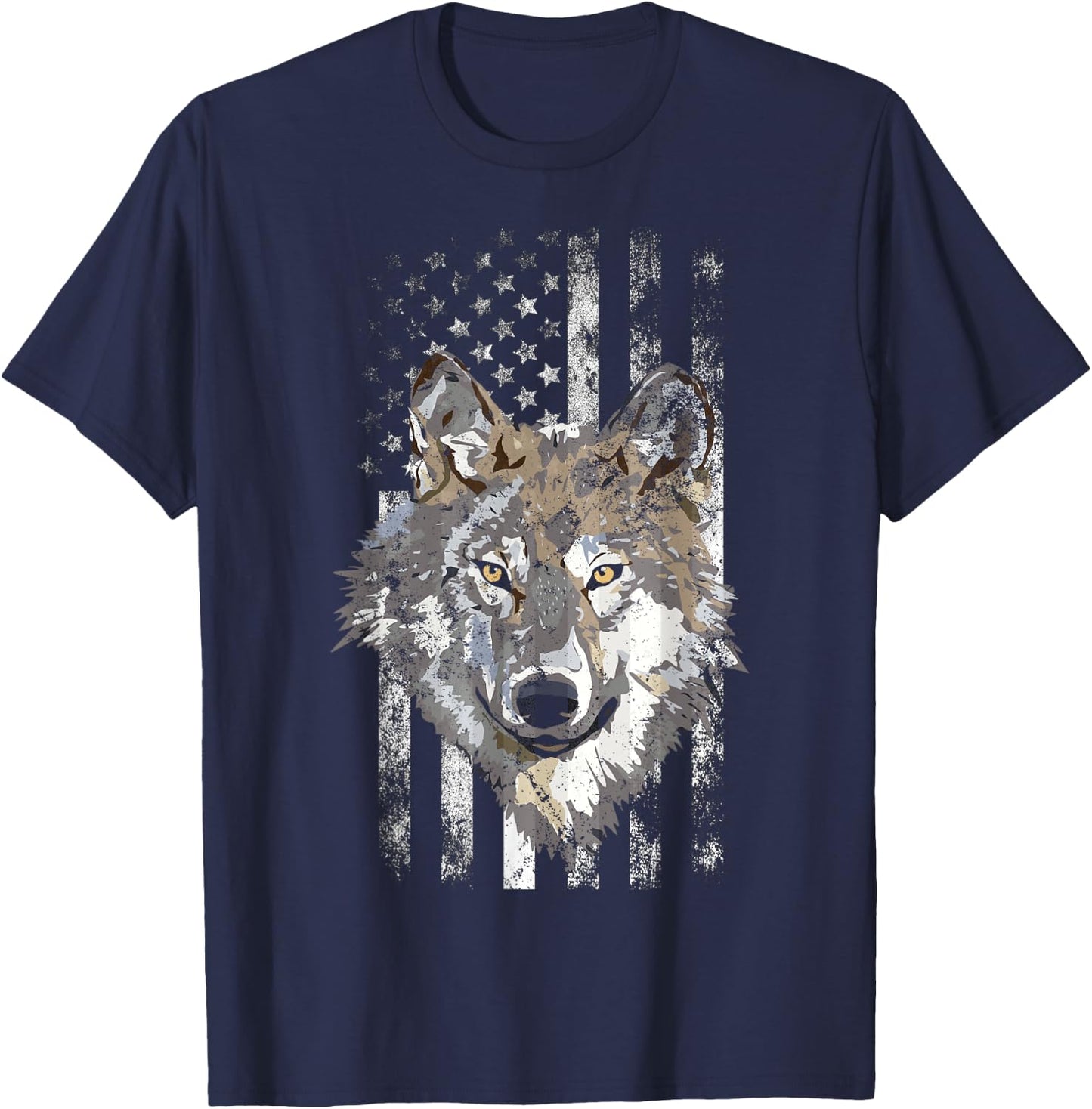 American Flag Wolf Lover American USA Grey Patriotic Wolf T-Shirt - T-Shirt | Navy