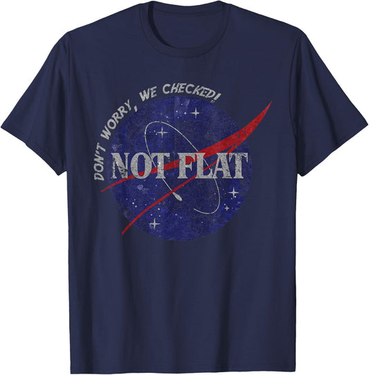 Not Flat- Don't Worry, We Checked! Space Vintage T-Shirt - T-Shirt | Navy