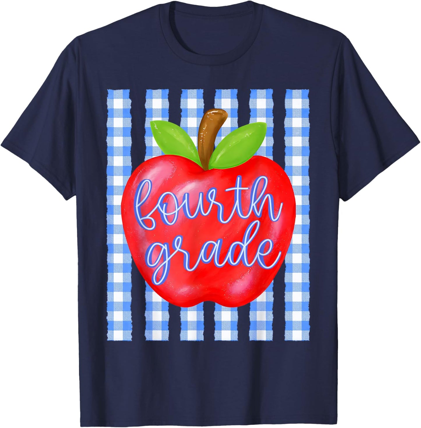 Striped Apple Fourth Grade Back to School Teachers Kids T-Shirt - T-Shirt | Navy