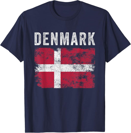 Denmark Flag Distressed - Men Women Kids - Danish Flag T-Shirt - T-Shirt | Navy