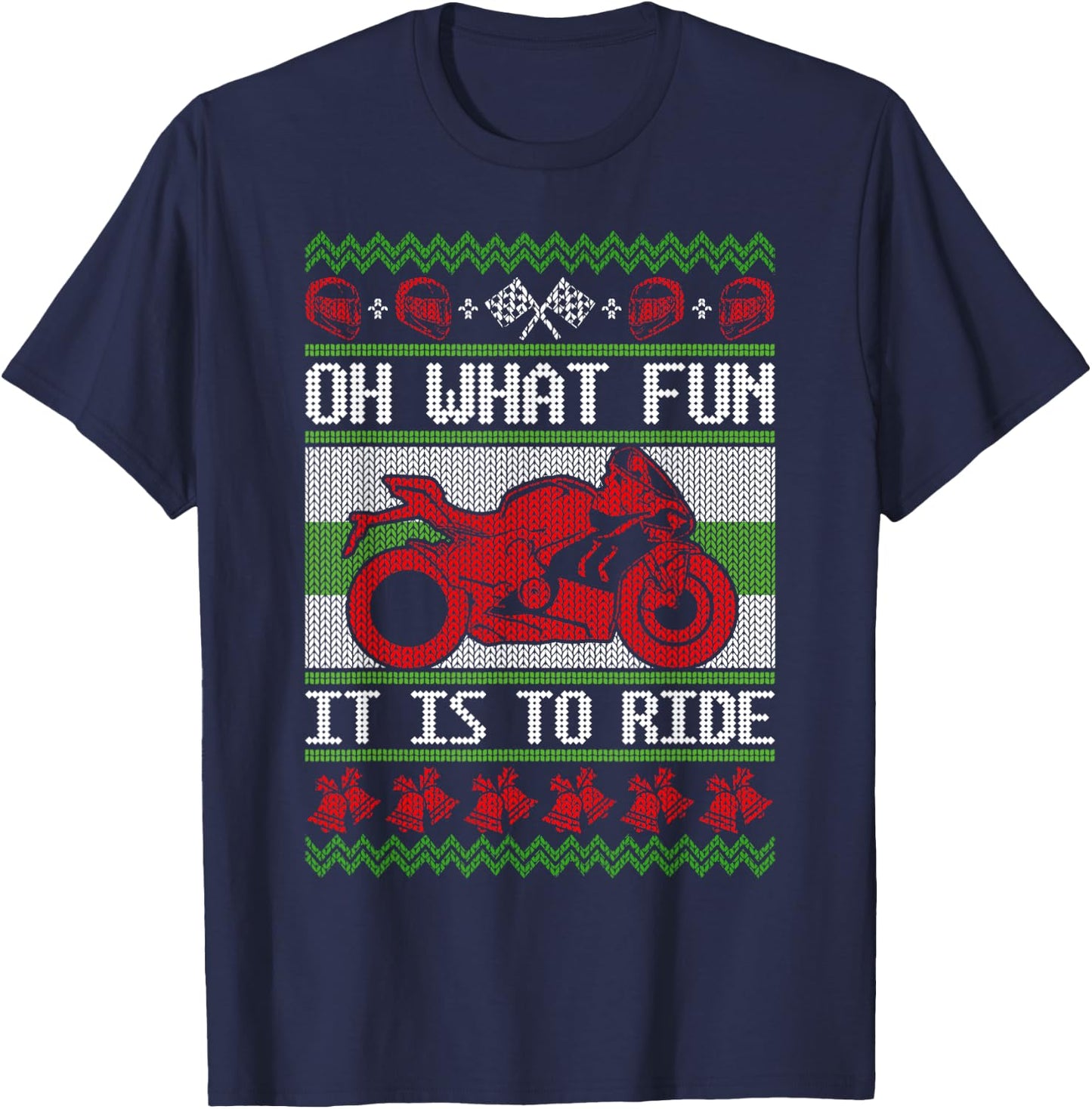 Sport Bike Motorcycle Rider Ugly Christmas Sweater Fun Braap T-Shirt - T-Shirt | Navy