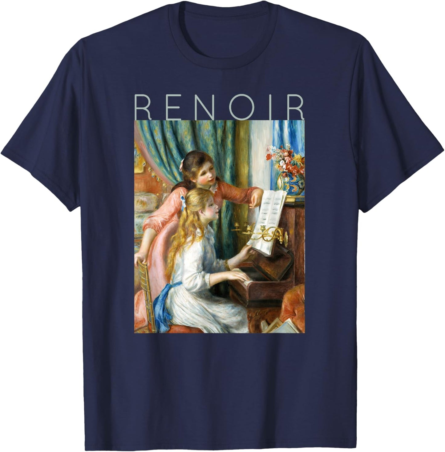 Auguste Renoir - Two Young Girls at the Piano - Musicians T-Shirt - T-Shirt | Navy