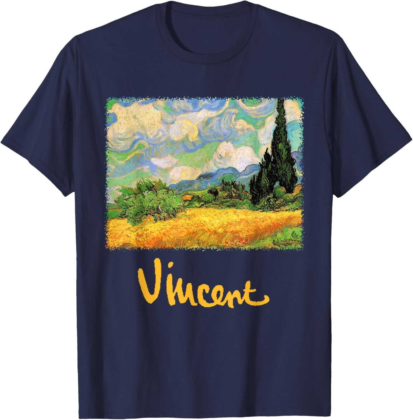 Wheat Field with Cypress Haute Galline by Vincent van Gogh T-Shirt - T-Shirt | Navy