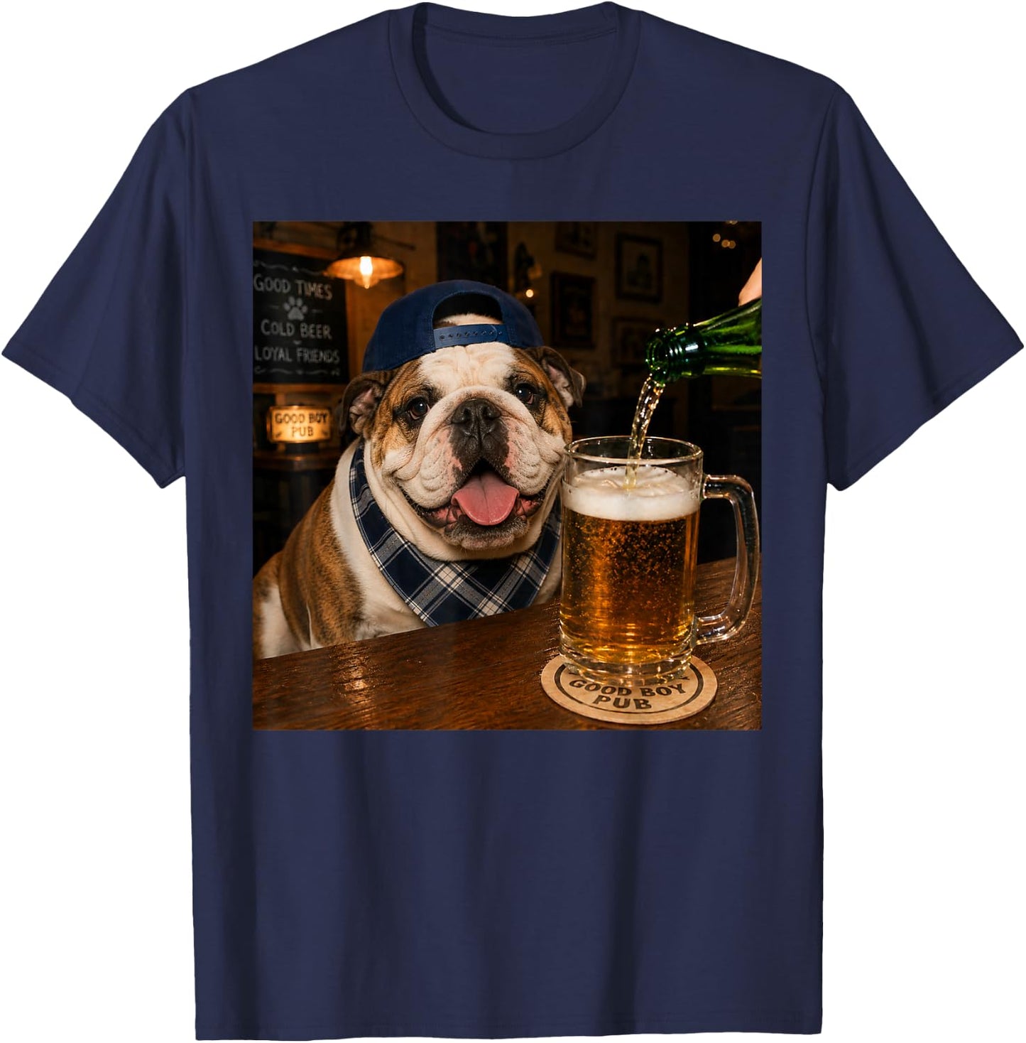 English Bulldog Drinking Beer Funny Dog Meme T-Shirt - T-Shirt | Navy