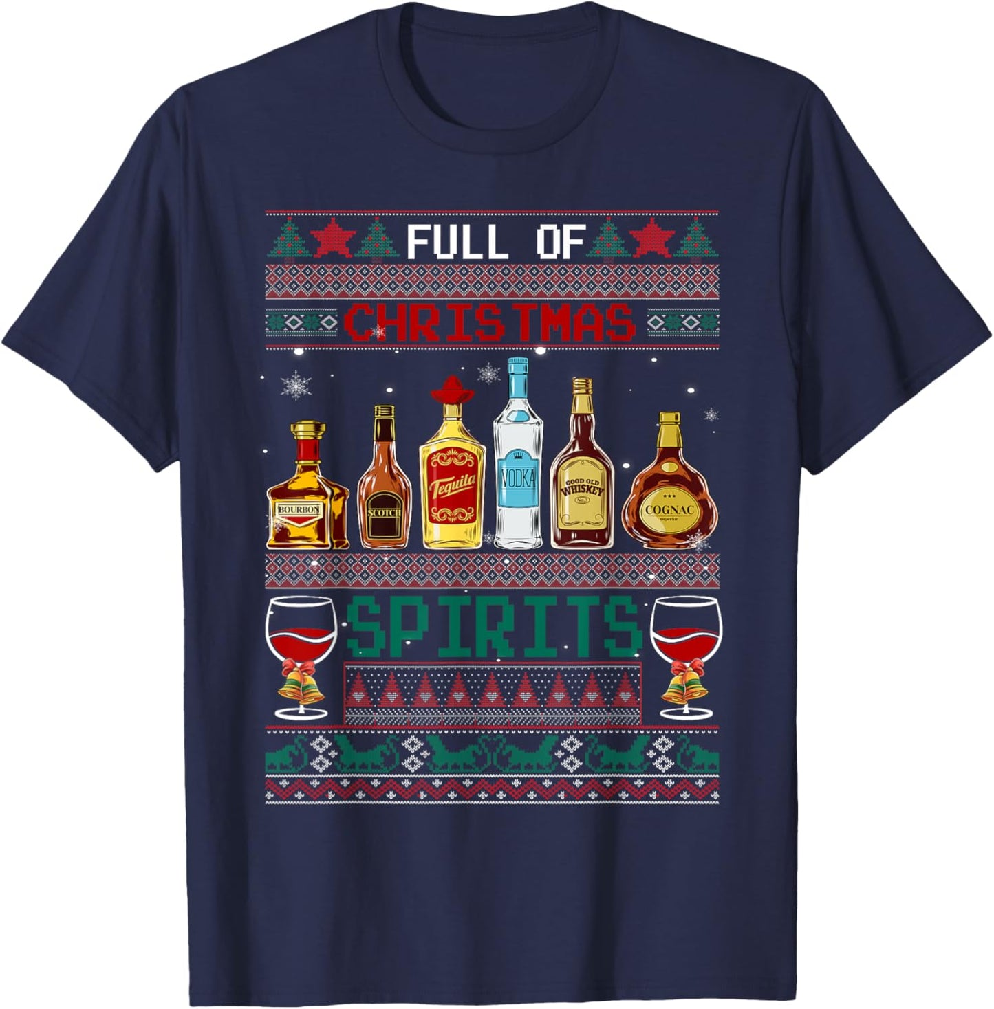 Beer Pajamas Christmas Spirits Drinking Wine Alcohol Xmas T-Shirt - T-Shirt | Navy