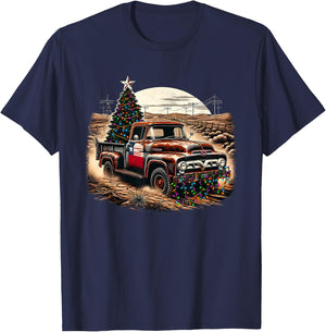 Vintage Christmas Truck - Tree And Fairy Lights T-Shirt - T-Shirt | Navy