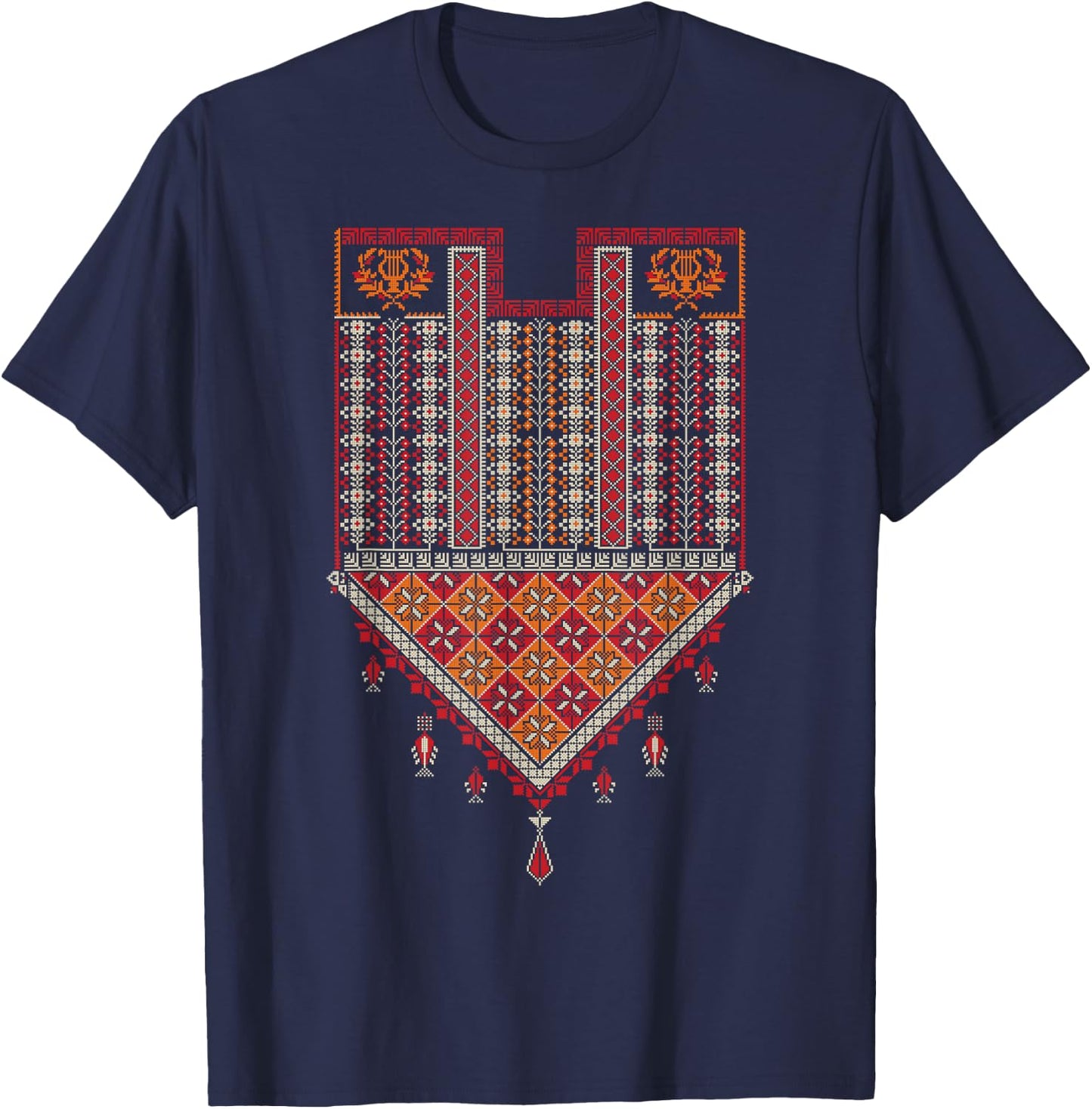 Palestine Mom Women Embroider Syrian Lebanese Folklore Thobe T-Shirt - T-Shirt | Navy