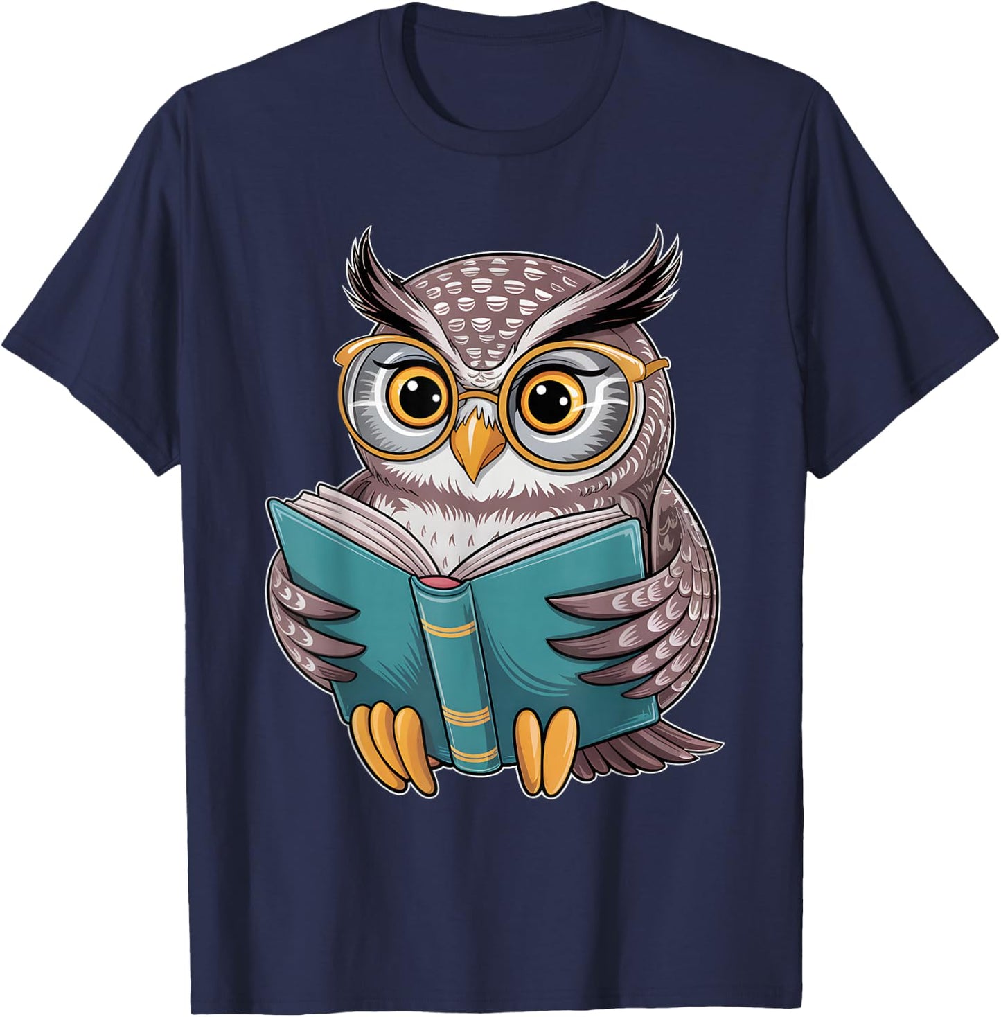 Owl Reading A Book Owls Wearing Glasses Librarian T-Shirt - T-Shirt | Navy