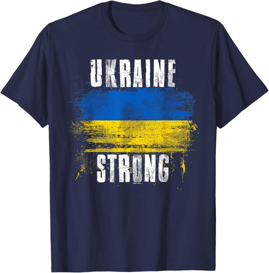 Ukraine Strong Distressed Flag - Ukrainian Pride T-Shirt - T-Shirt | Navy