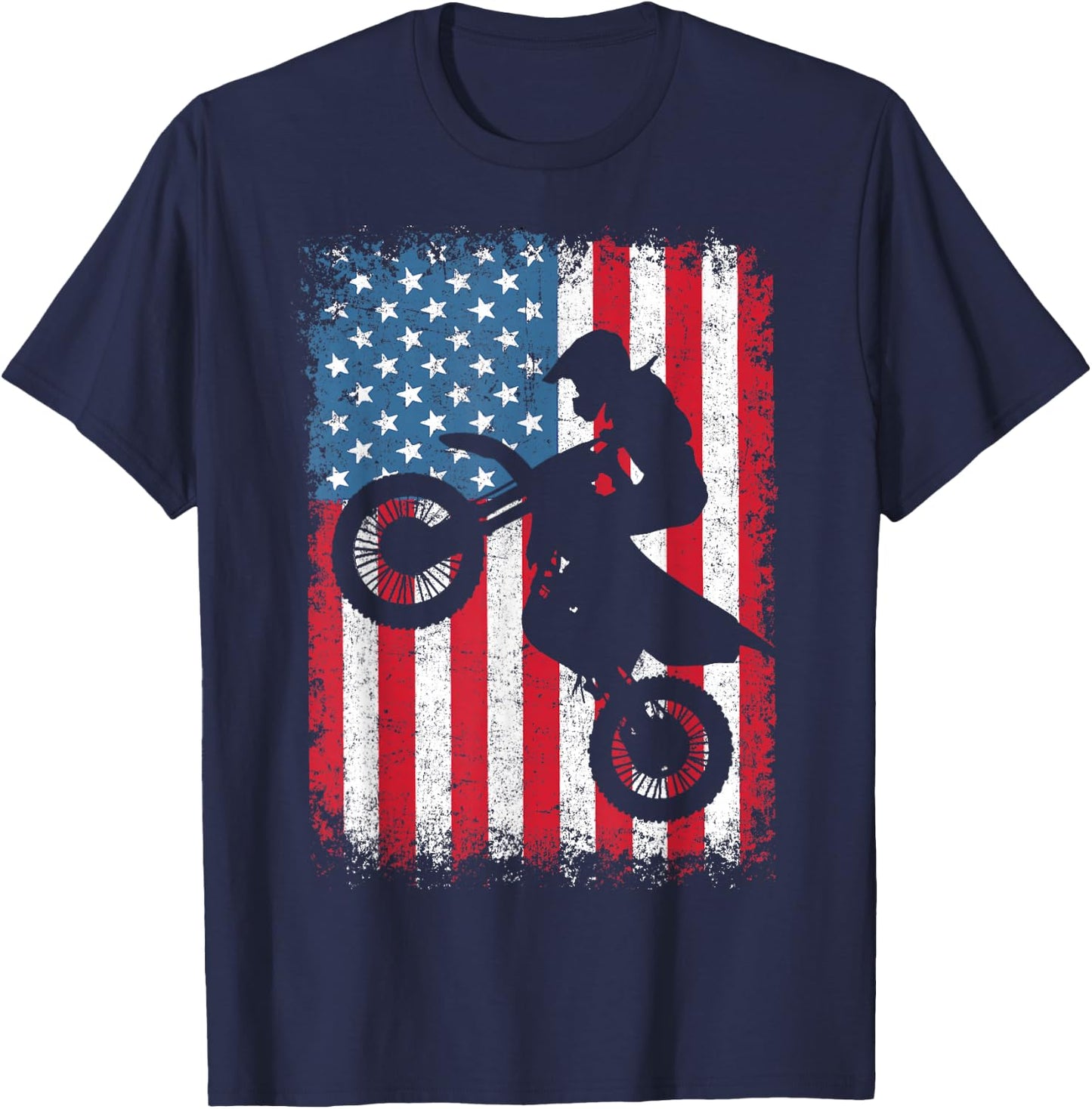 Dirt Bike Motocross Biker American Flag 4th of July Boys Men T-Shirt - T-Shirt | Navy
