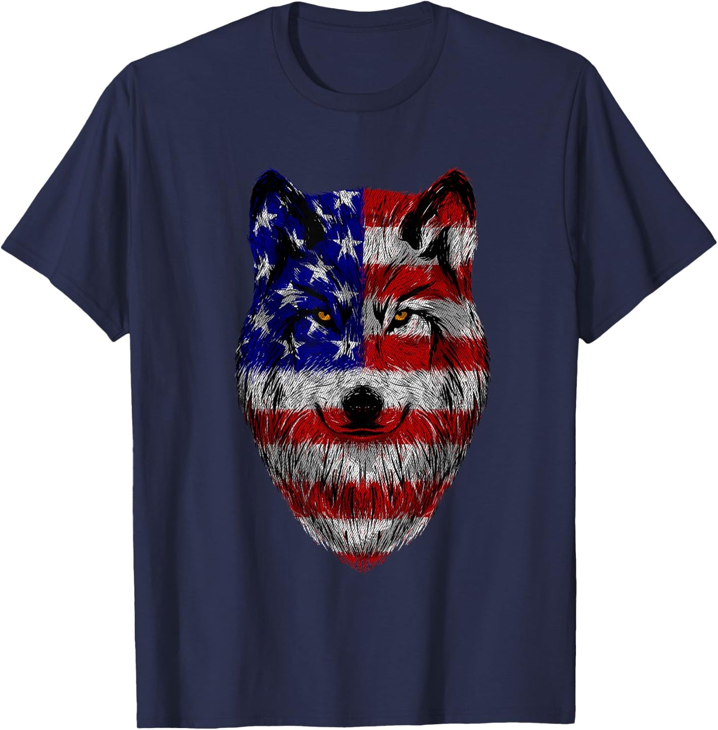 Patriotic Wolf - USA American Flag 4th of July Fourth T-Shirt - T-Shirt | Navy
