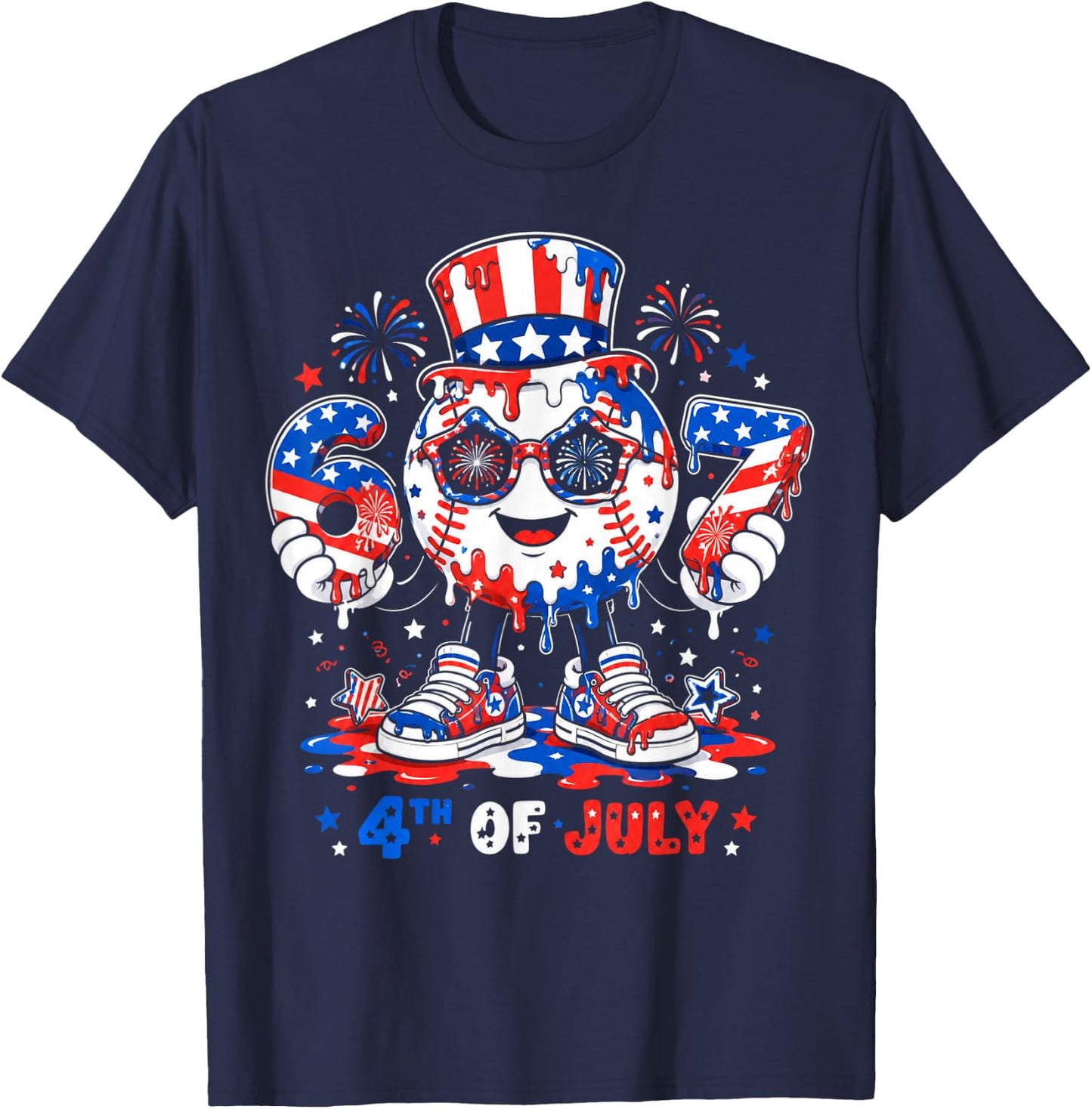 67 Baseball Drip Ice Cream Boys Girls 4th of July American T-Shirt - T-Shirt | Navy