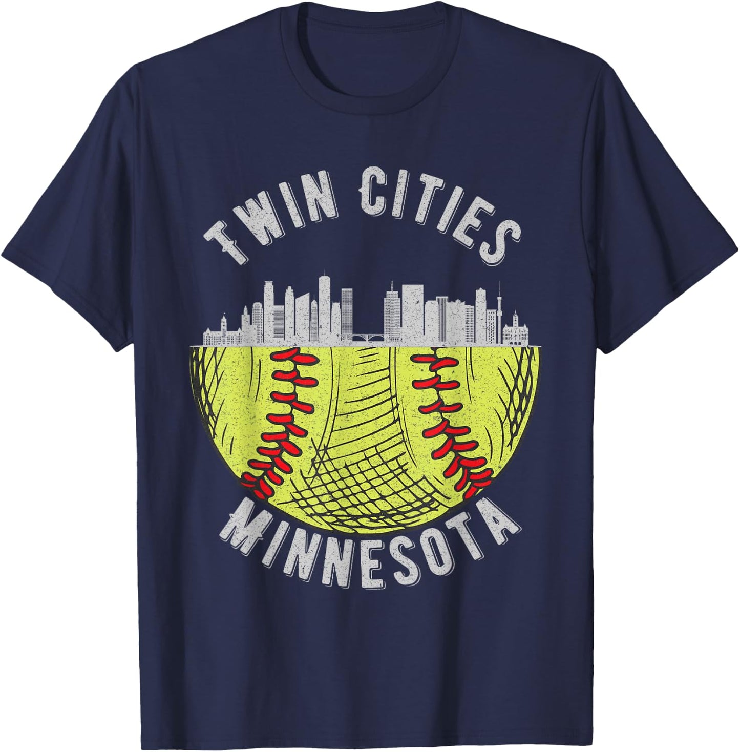 Cool Twin Cities Minnesota MN Softball Skyline St. Paul-MPLS T-Shirt - T-Shirt | Navy