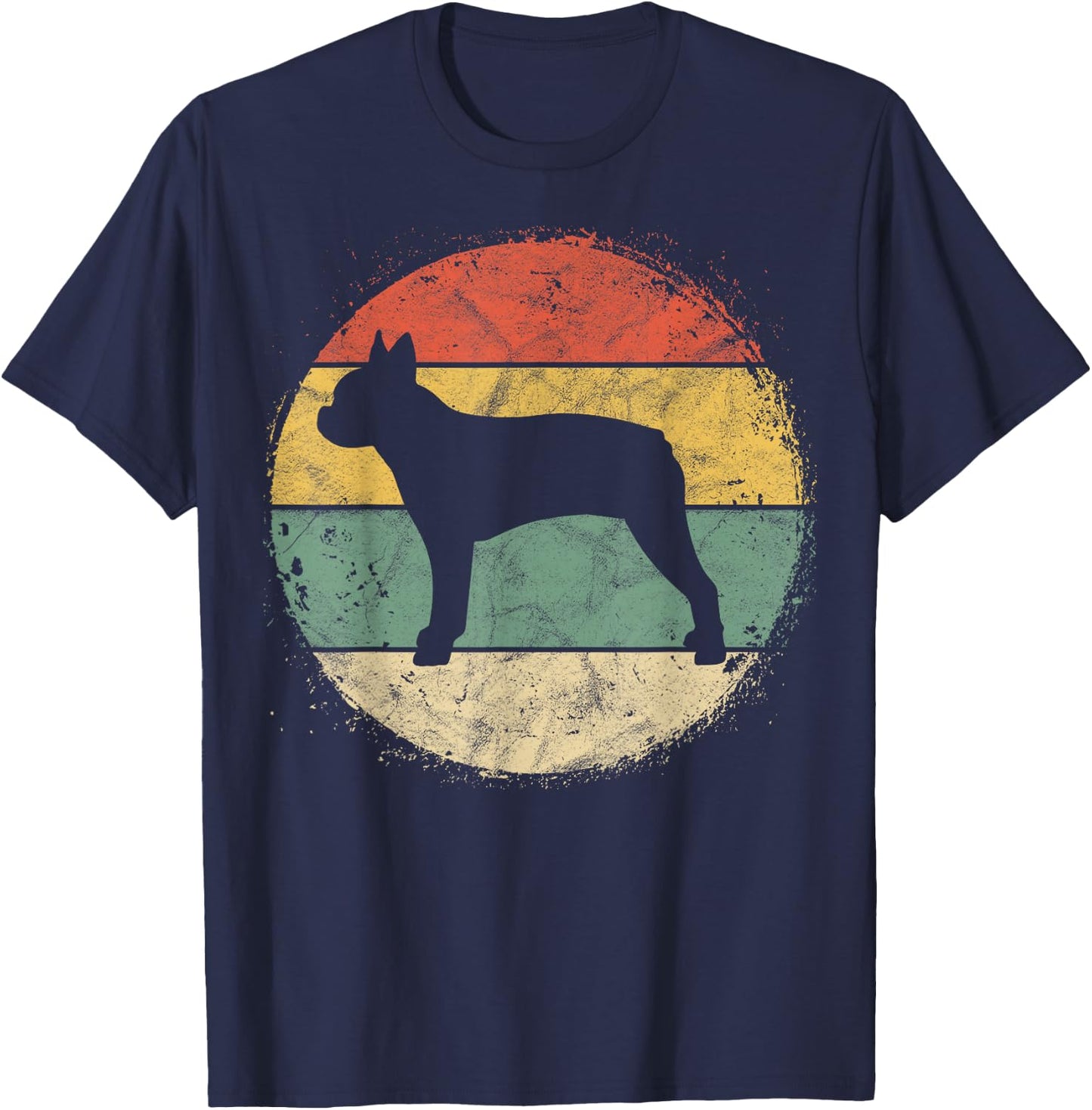 Circular Retro Boston Terrier Owner Gift Bostie Dad Mom T-Shirt - T-Shirt | Navy