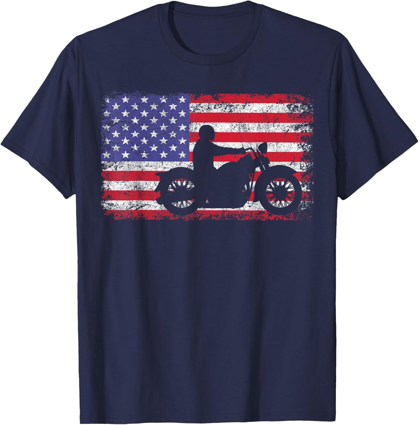 American Flag Biker Motorcycle T-Shirt - T-Shirt | Navy