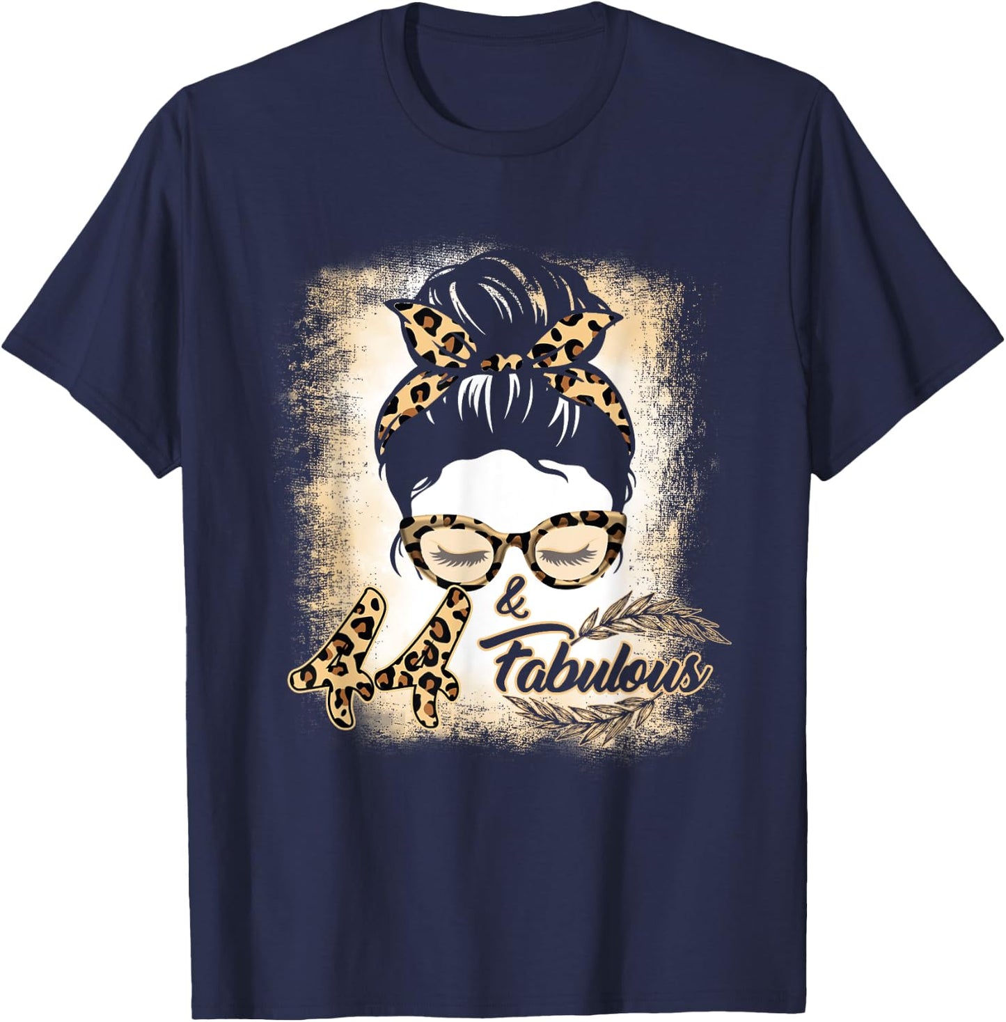 44th Birthday Gift Women Girls 44 Year Old Fabulous Leopard T-Shirt - T-Shirt | Navy