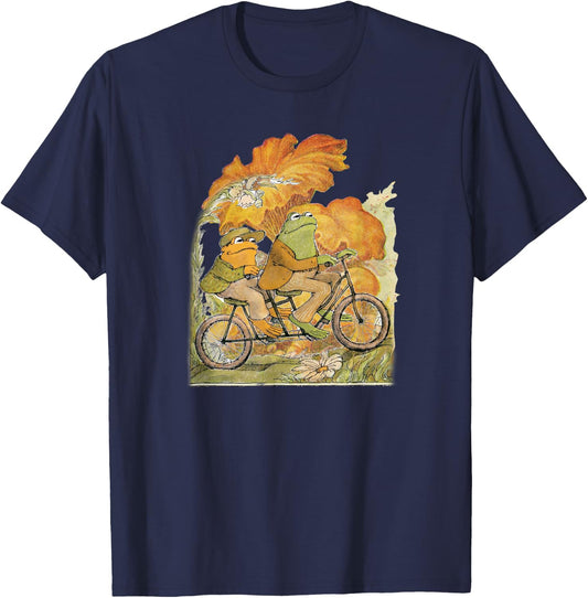 Cottage Core Frog Father and Son Bike Tour with Mushrooms T-Shirt - T-Shirt | Navy