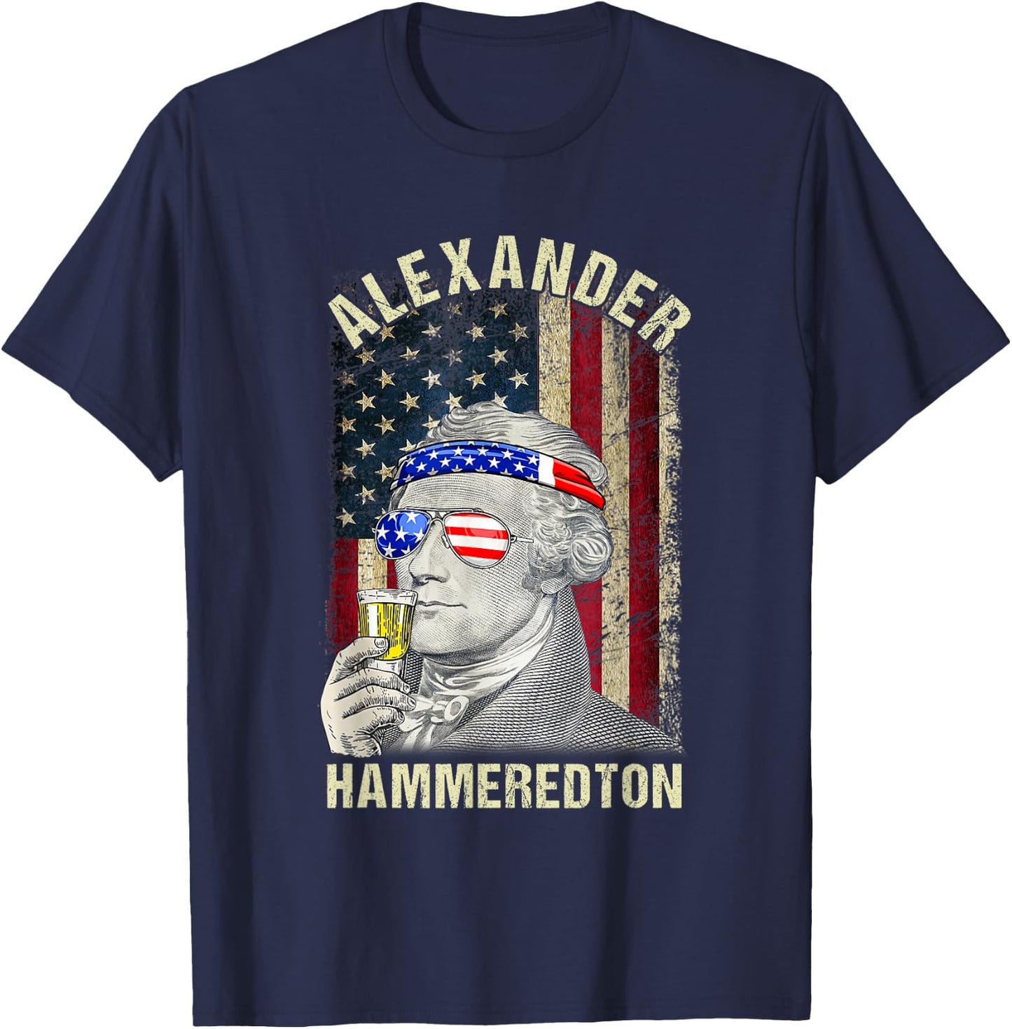 Vintage Alexander Hammeredton Hamiliton USA Flag 4th Of July Men T-Shirt - T-Shirt | Navy