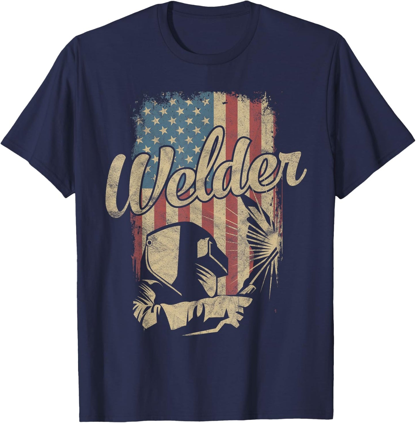Welder American Flag Welding Gift Usa Patriotic Retro Helmet T-Shirt - T-Shirt | Navy