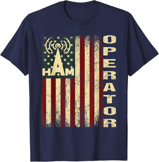 Patriotic USA Flag Ham Radio Amateur Radio Operator T-Shirt - T-Shirt | Navy