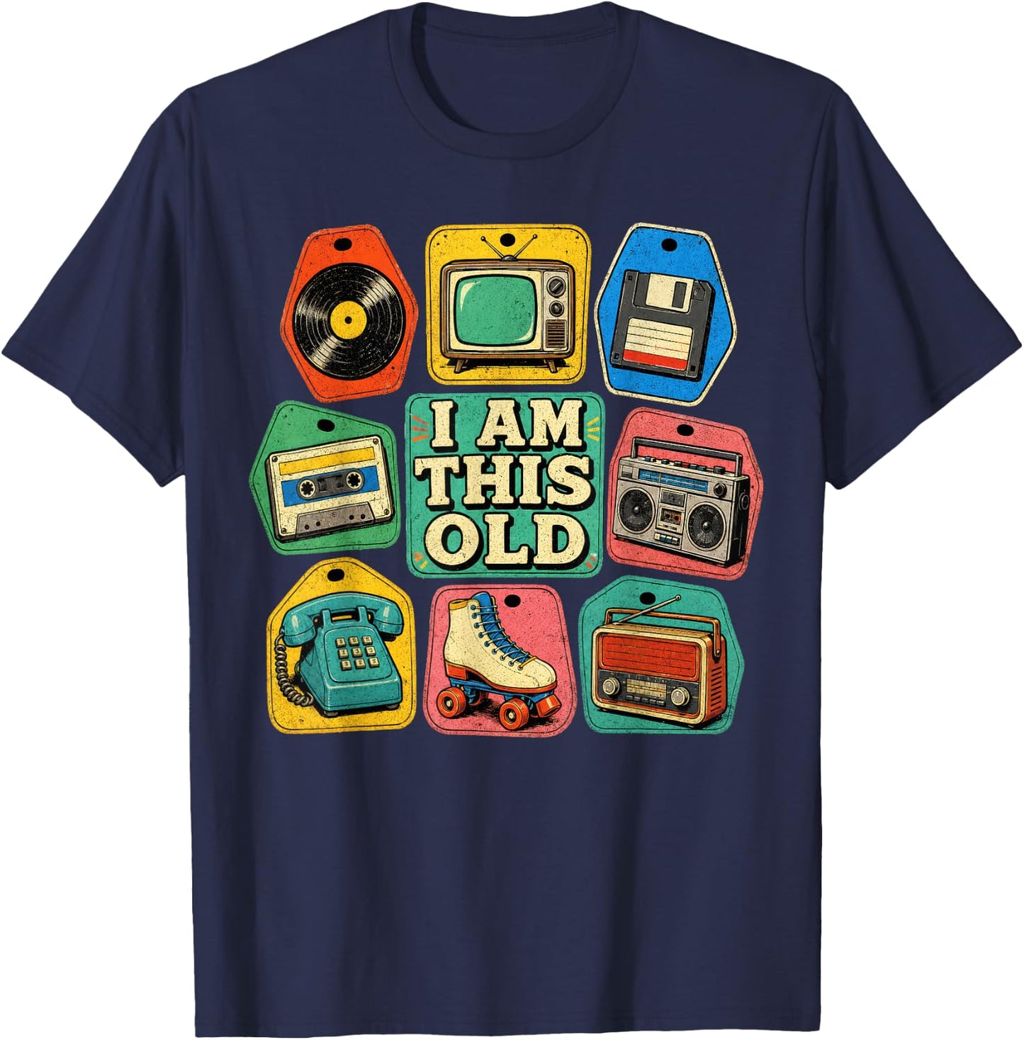 I Am This Old Retro Technology Icons Vintage Media Memories T-Shirt - T-Shirt | Navy