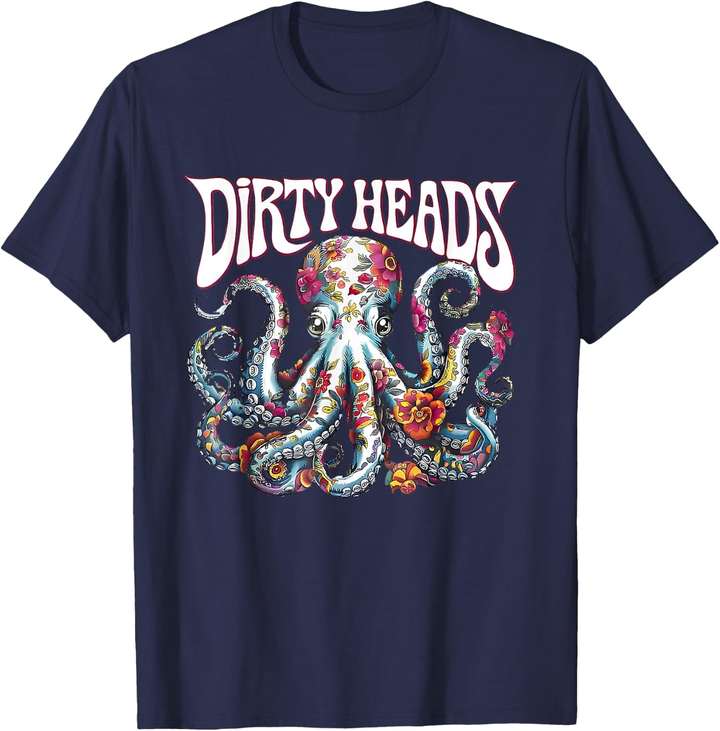 Octopus Lover Floral Octopus Ocean Sea Animal Dirty Heads T-Shirt - T-Shirt | Navy