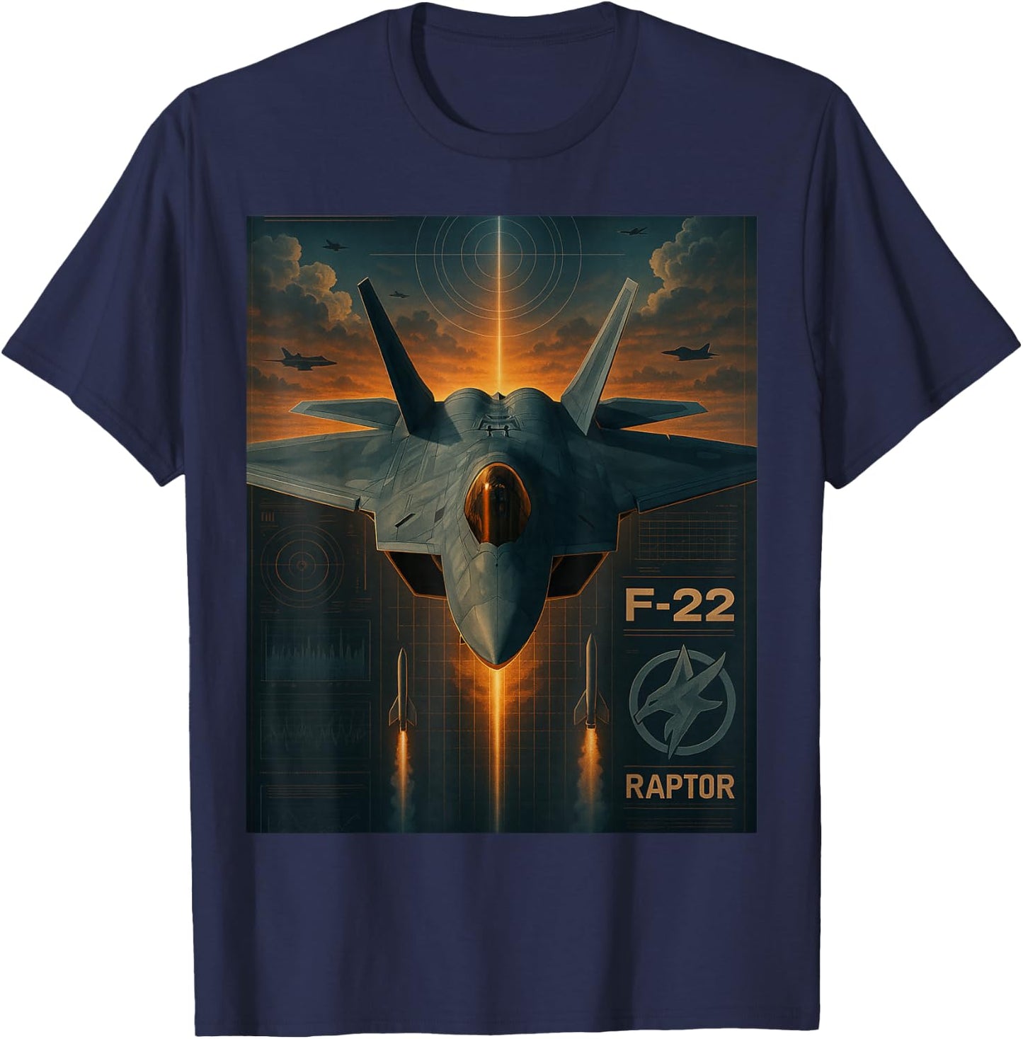 F-22 Raptor Stealth Fighter Jet Graphic T-Shirt - T-Shirt | Navy