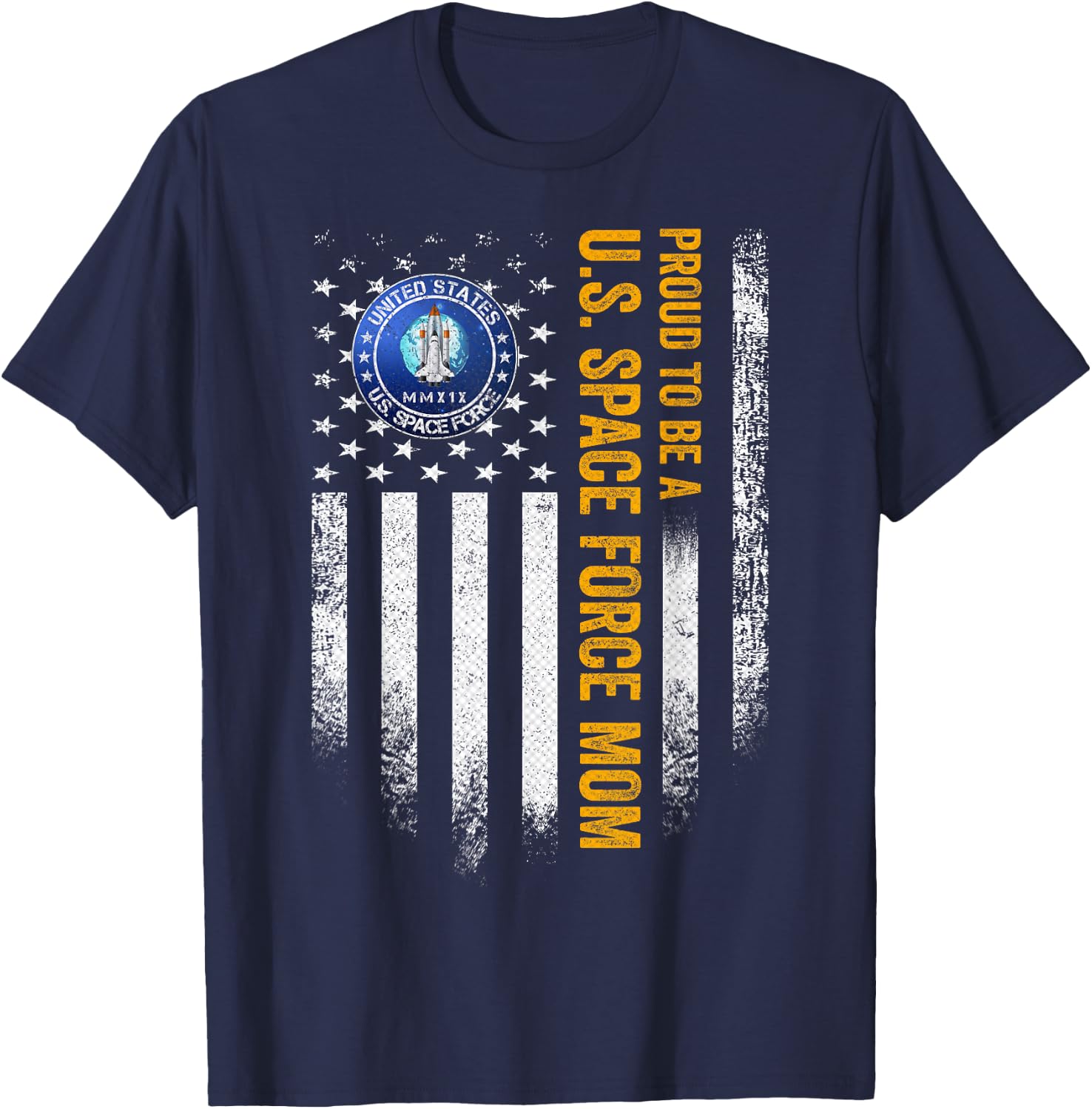 Vintage USA American Flag Proud to Be A US Space Force Mom T-Shirt - T-Shirt | Navy