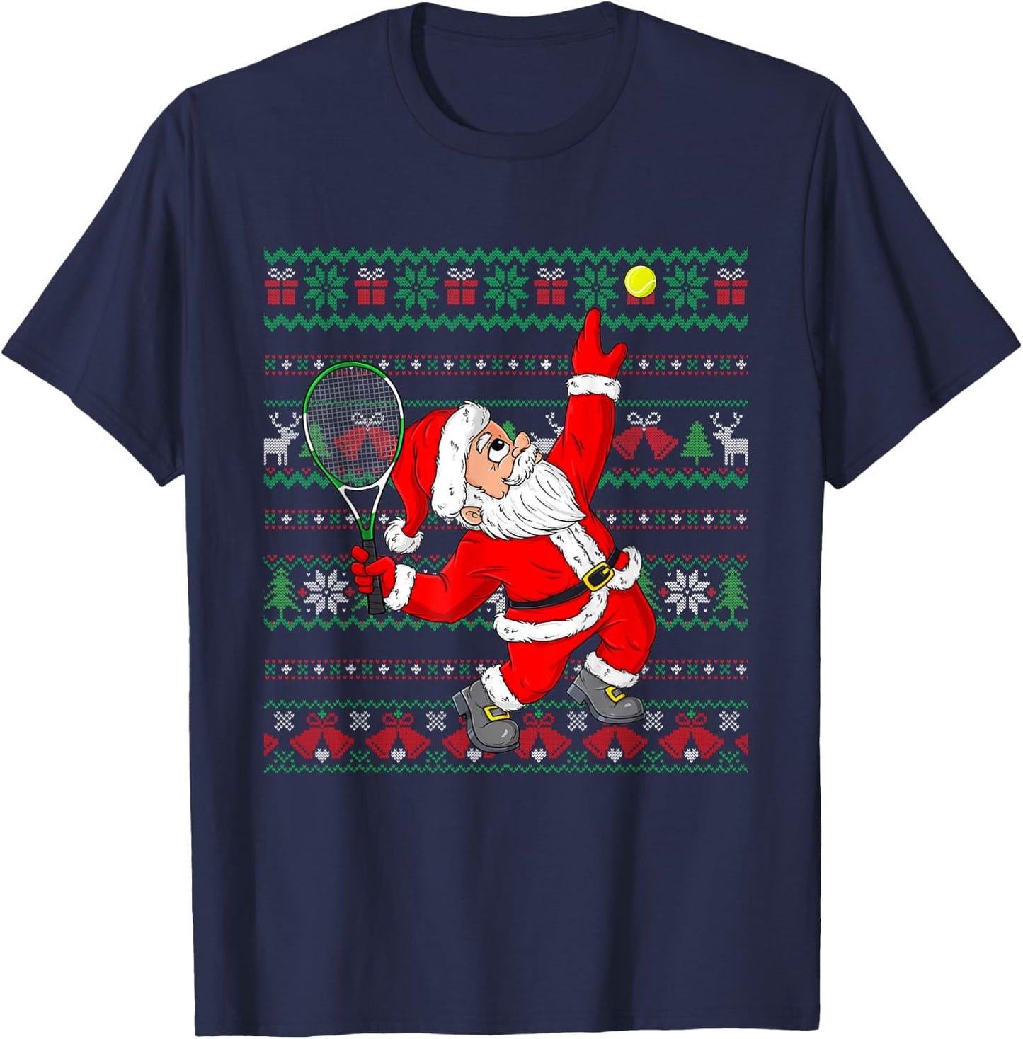 Christmas Santa Claus Tennis Funny Sport Lover Ugly Xmas T-Shirt - T-Shirt | Navy