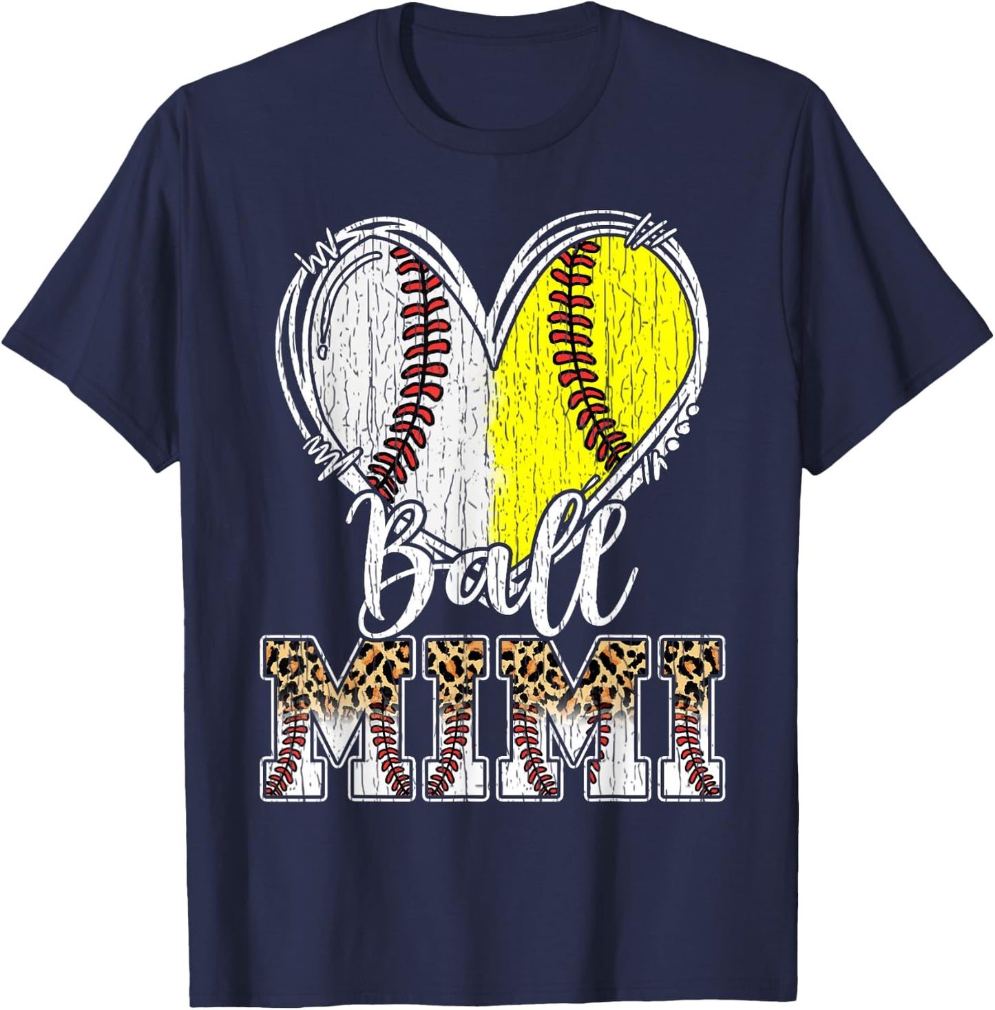 Ball Mimi Heart Baseball Softball Mimi T-Shirt - T-Shirt | Navy