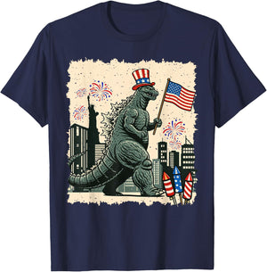 Kaiju Monster Japanese Art USA Flag Patriotic 4th of July T-Shirt - T-Shirt | Navy
