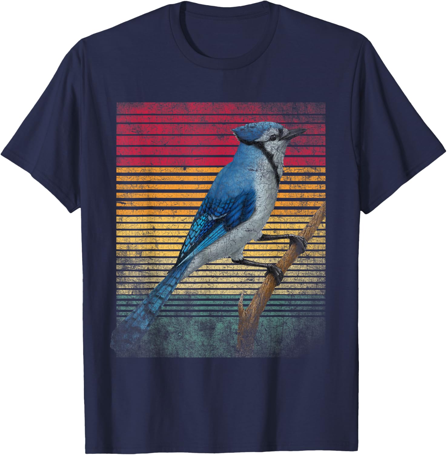 Vintage Retro Blue Jay Bird T-Shirt - T-Shirt | Navy