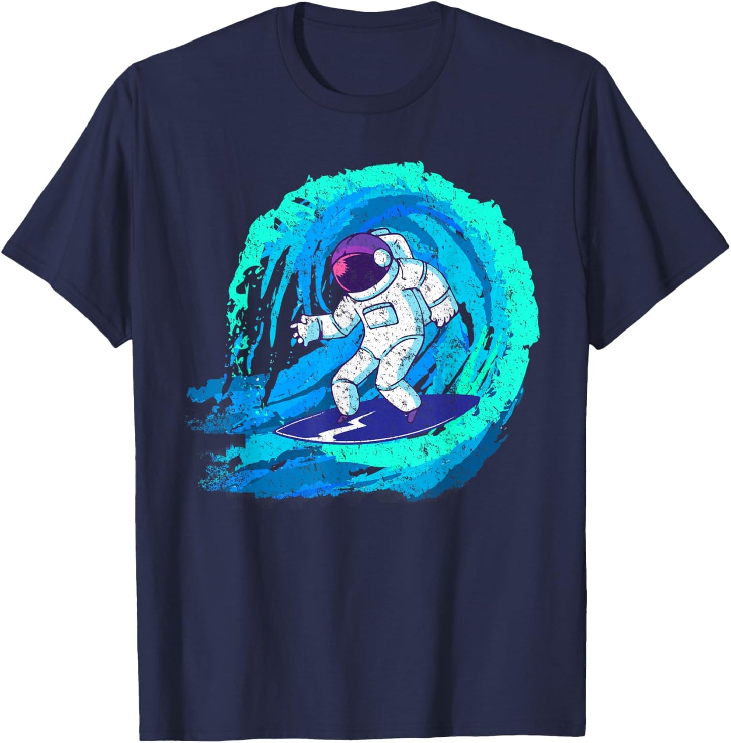 Funny space galaxy surfer astronaut surfing blue wave rider T-Shirt - T-Shirt | Navy