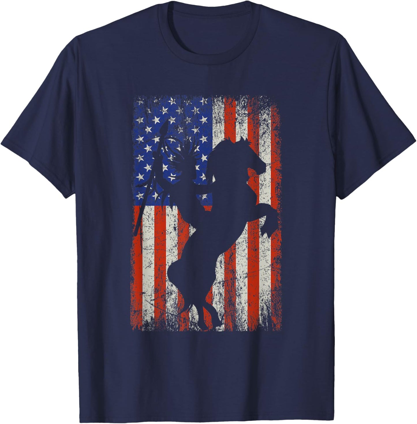 US Flag Indigenous Indian Horse Rider Native American T-Shirt - T-Shirt | Navy