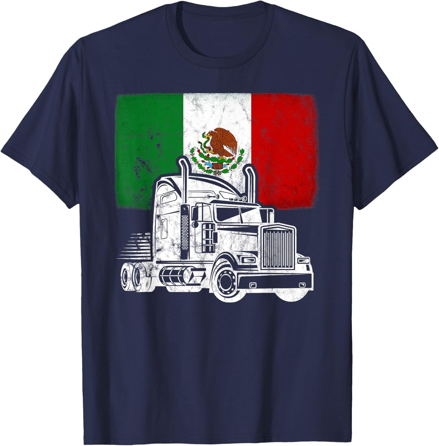 Mexican Flag Theme Truck Design for a Mexican Trucker T-Shirt - T-Shirt | Navy