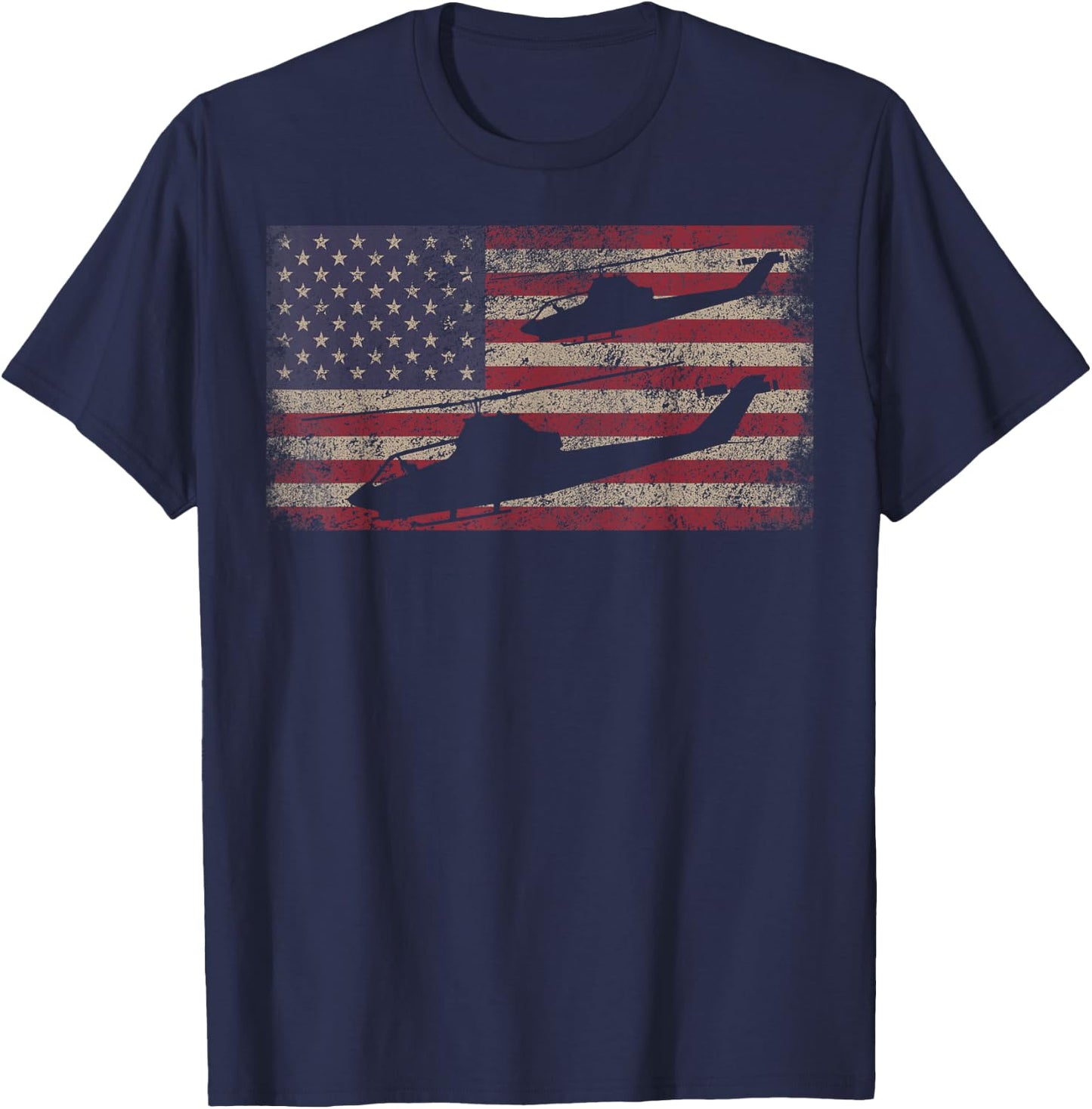 AH1 Cobra Helicopter Military USA American Flag T-Shirt - T-Shirt | Navy