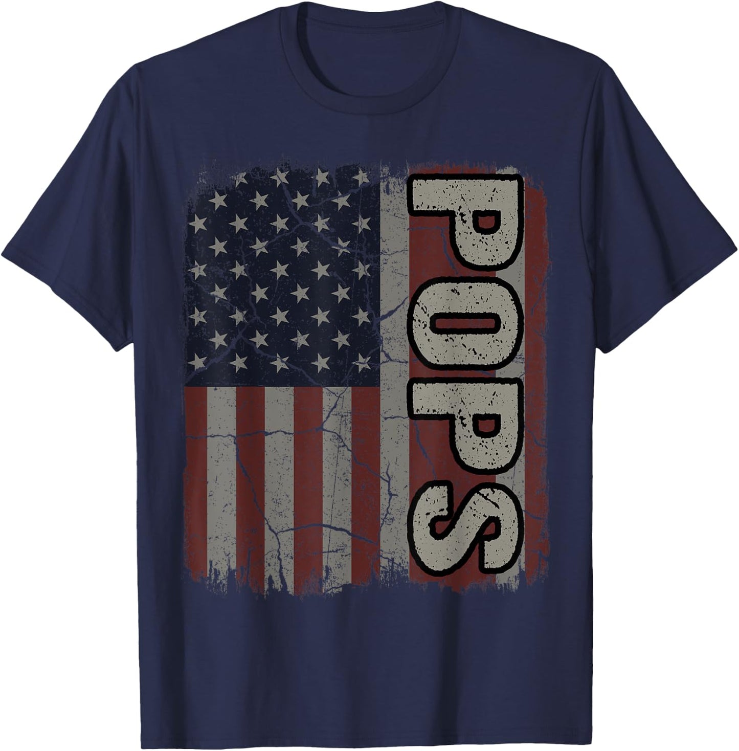Pops American Flag Vintage Father's Day 4th of July Gift T-Shirt - T-Shirt | Navy