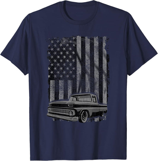 Classic US Flag Vintage Pickup Truck T-Shirt - T-Shirt | Navy