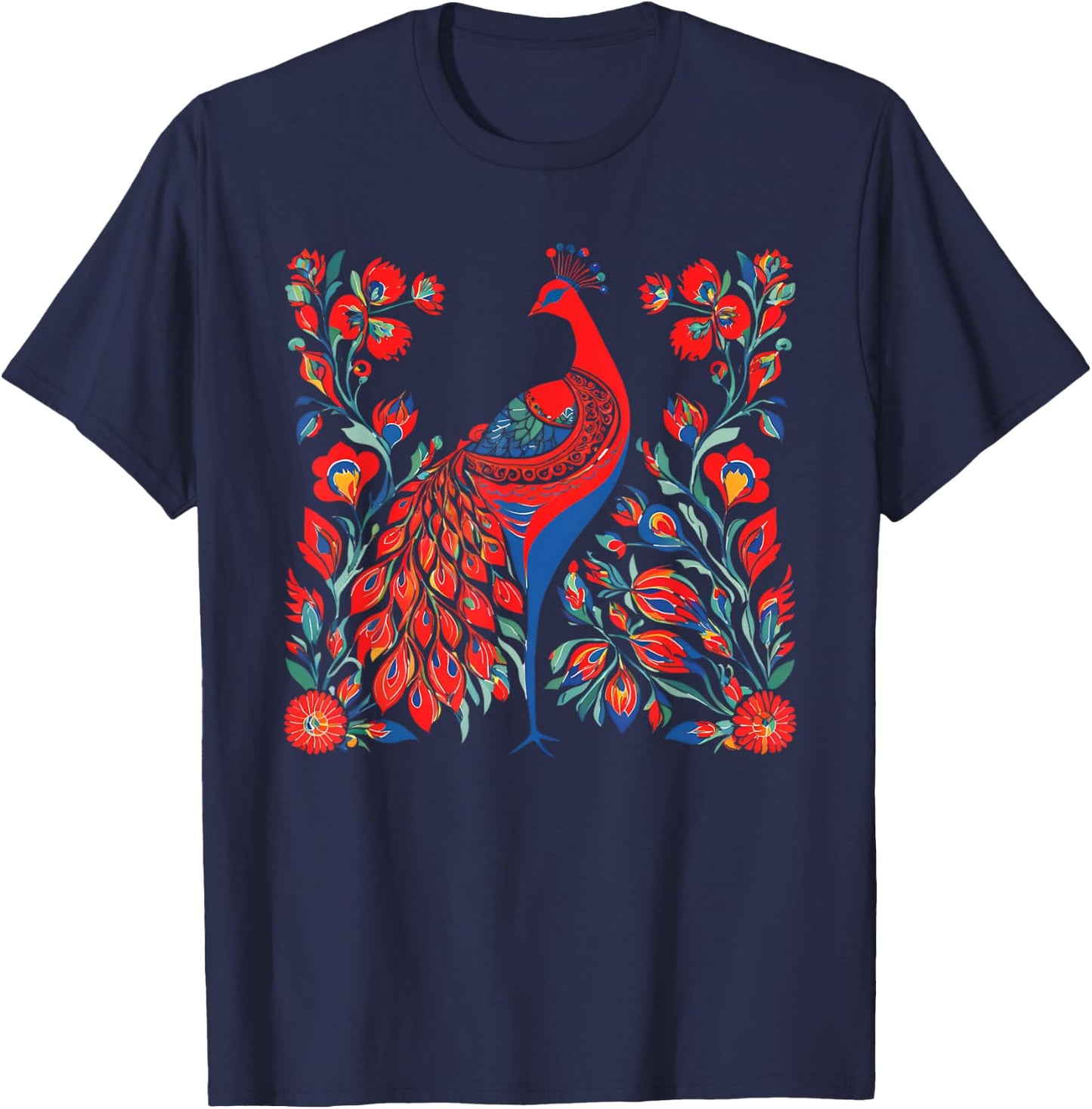 Firebird - Cute Floral Vintage Ukrainian Vyshyvanka Style T-Shirt - T-Shirt | Navy